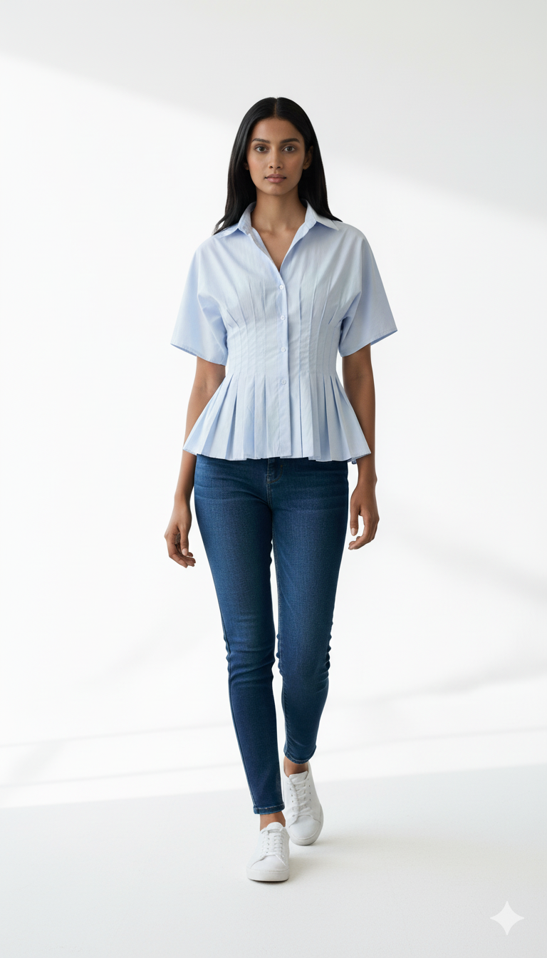 Short Sleeve Pleated Blouse