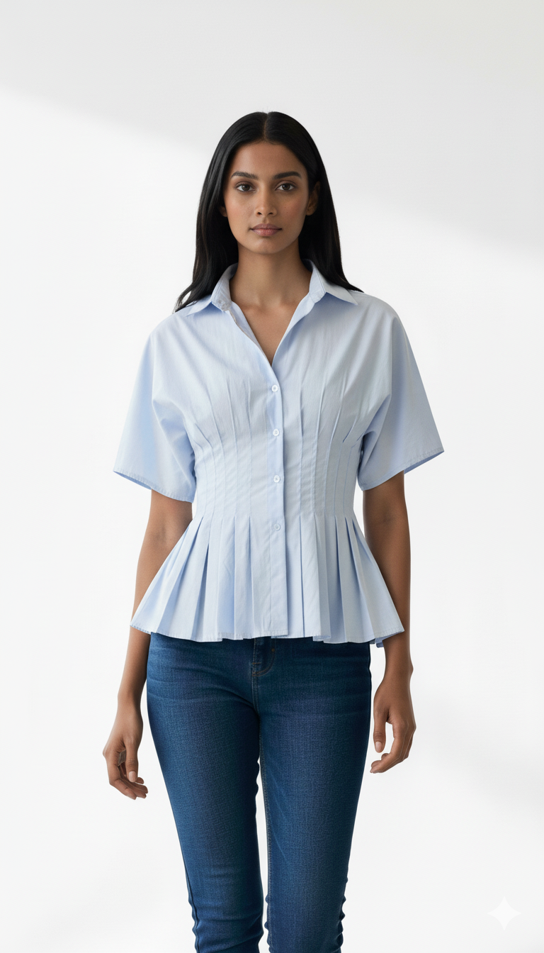 Short Sleeve Pleated Blouse