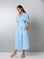 Button Front Pleated Maxi Dress