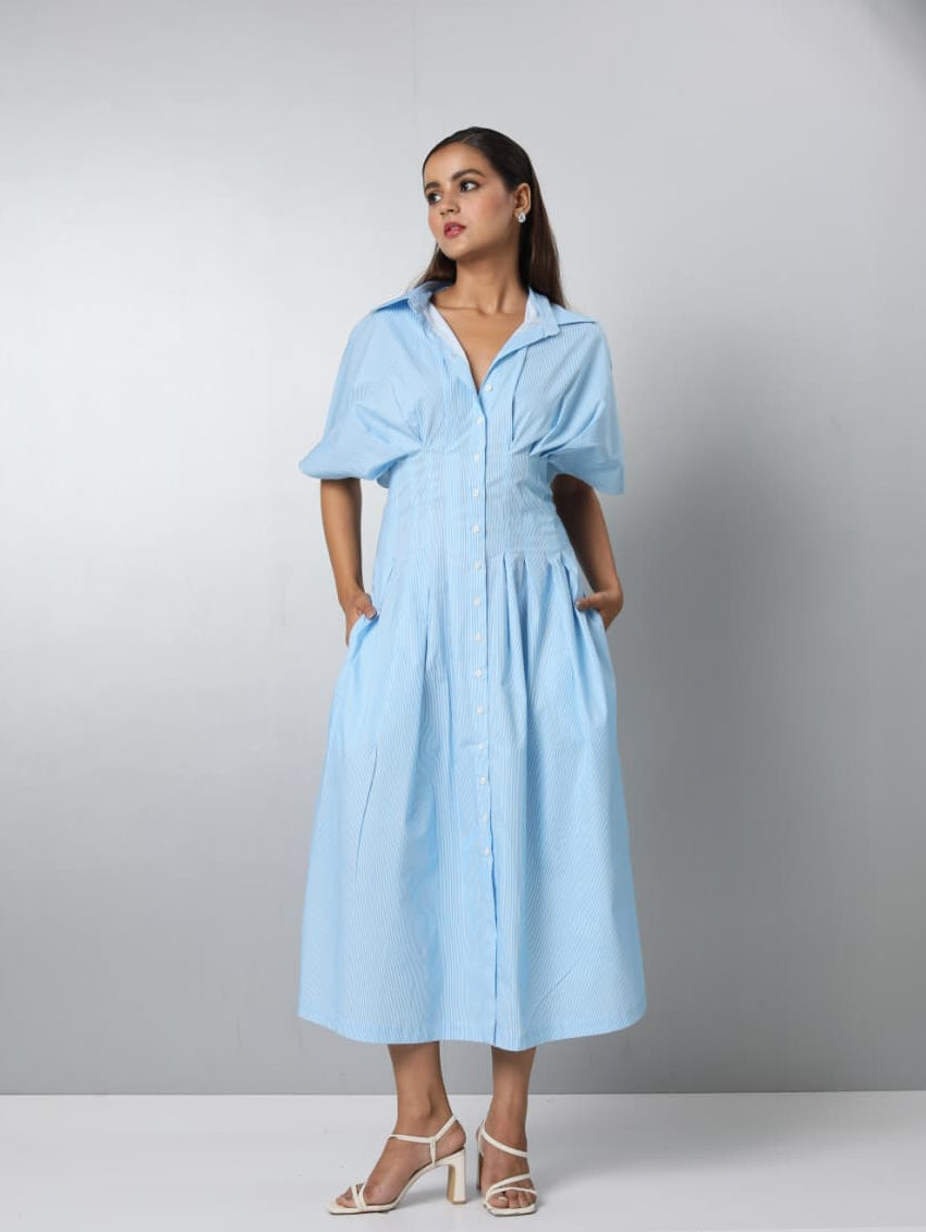 Button Front Pleated Maxi Dress