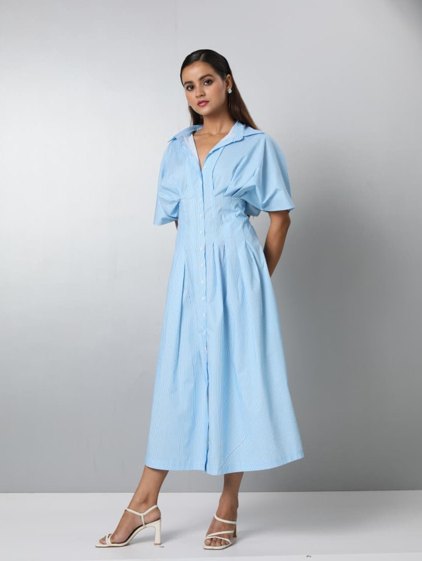Button Front Pleated Maxi Dress