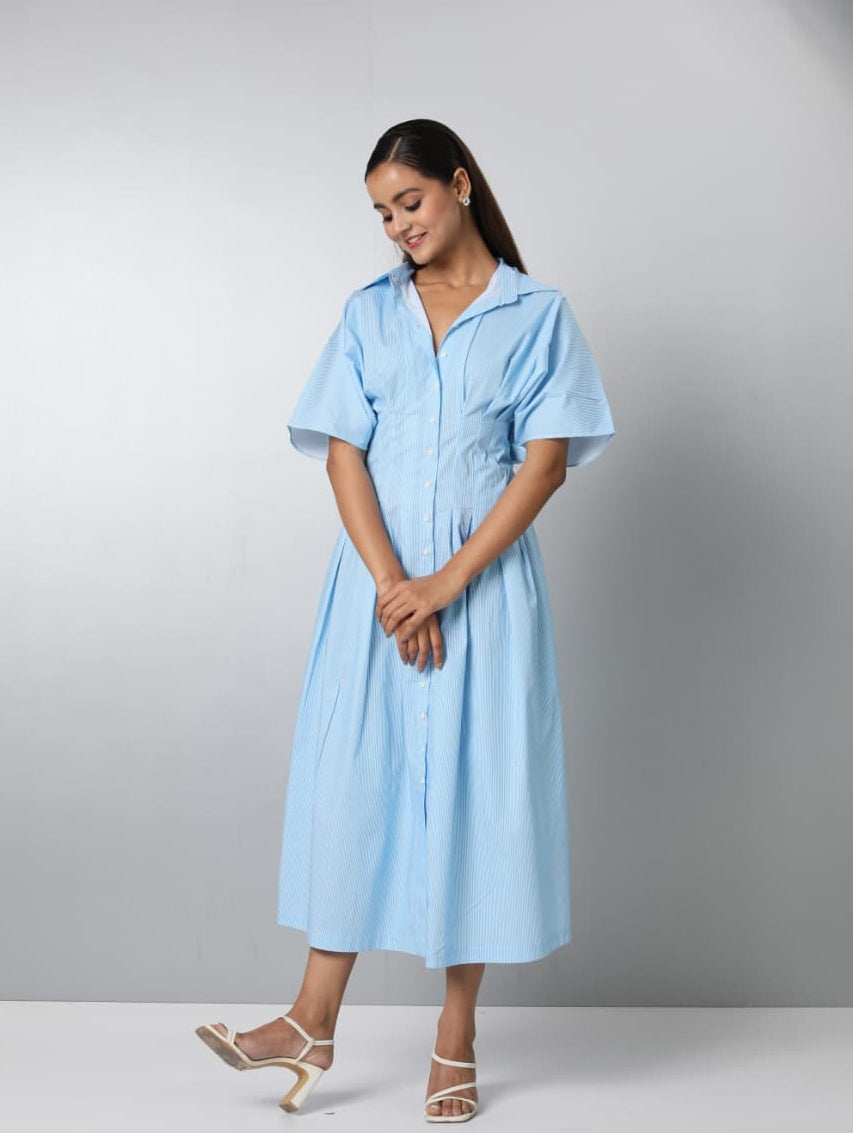 Button Front Pleated Maxi Dress