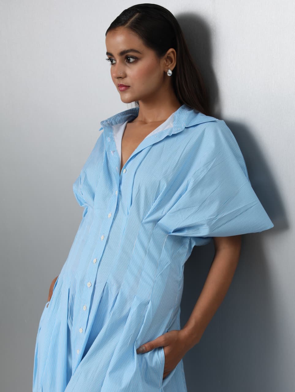 Button Front Pleated Maxi Dress